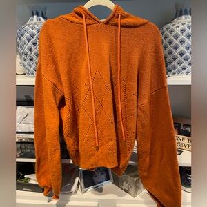 Orange Wool Sweater with Hoodie